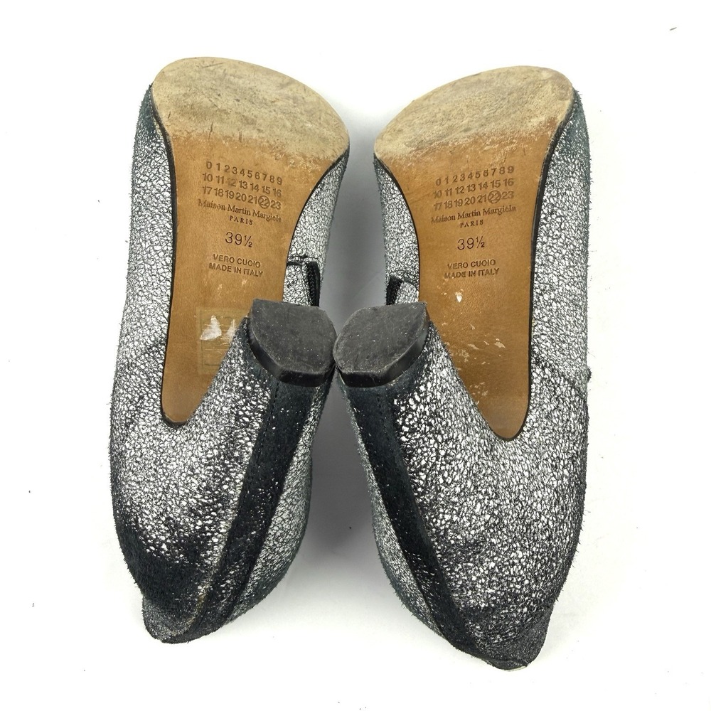 Maison Martin Margiela Open Toe Bootie‎ 39.5 Suede Zip Up Black White Crackle 9 - Picture 6 of 12